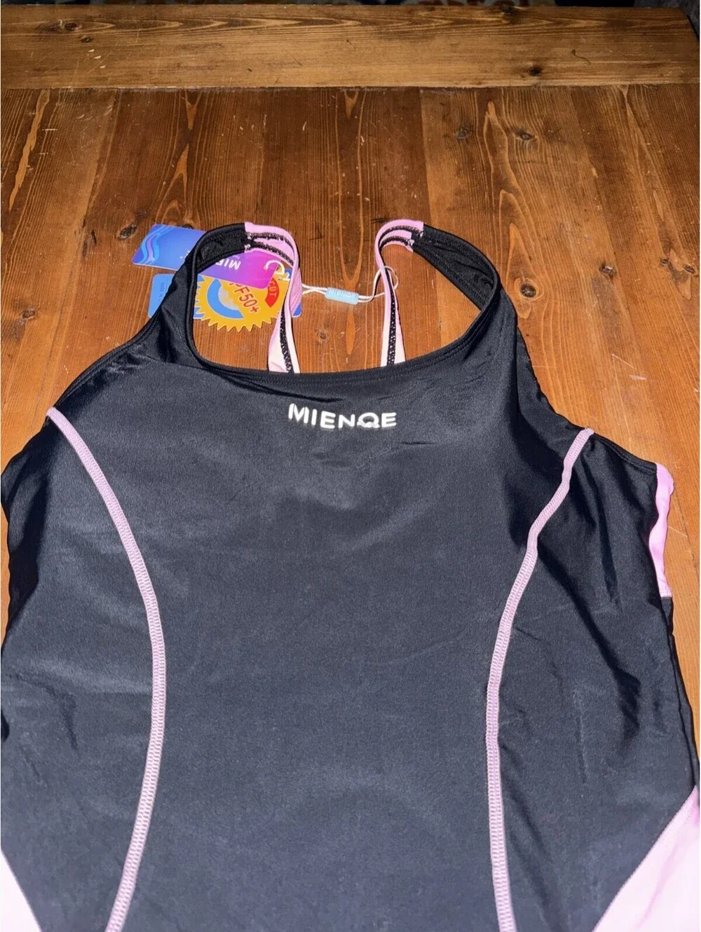 MIENOE Teen Girls' One Piece Swimsuits Kids UPF 50+ Black/Pink Color Block XXL